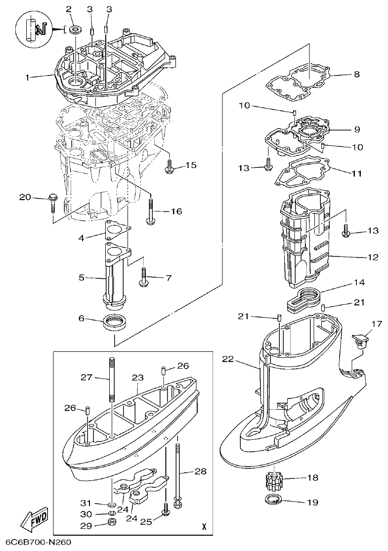 Yamaha FT50JET, FT60GET UPPER CASING parts diagram
